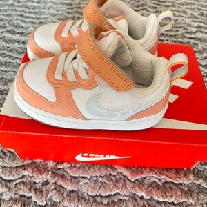 Nike White and Aura (pink/orange) Sneakers